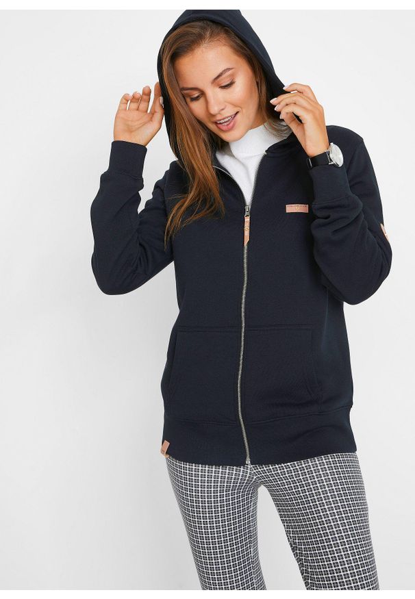 bonprix - Bluza rozpinana z kapturem, z czystej bawełny. Typ kołnierza: kaptur. Kolor: czarny. Materiał: bawełna