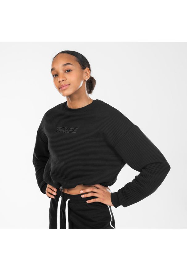 STAREVER - Bluza crop do tańca miejskiego damska. Kolor: czarny. Materiał: tkanina, prążkowany, poliester, materiał, bawełna, elastan. Wzór: haft. Sport: taniec