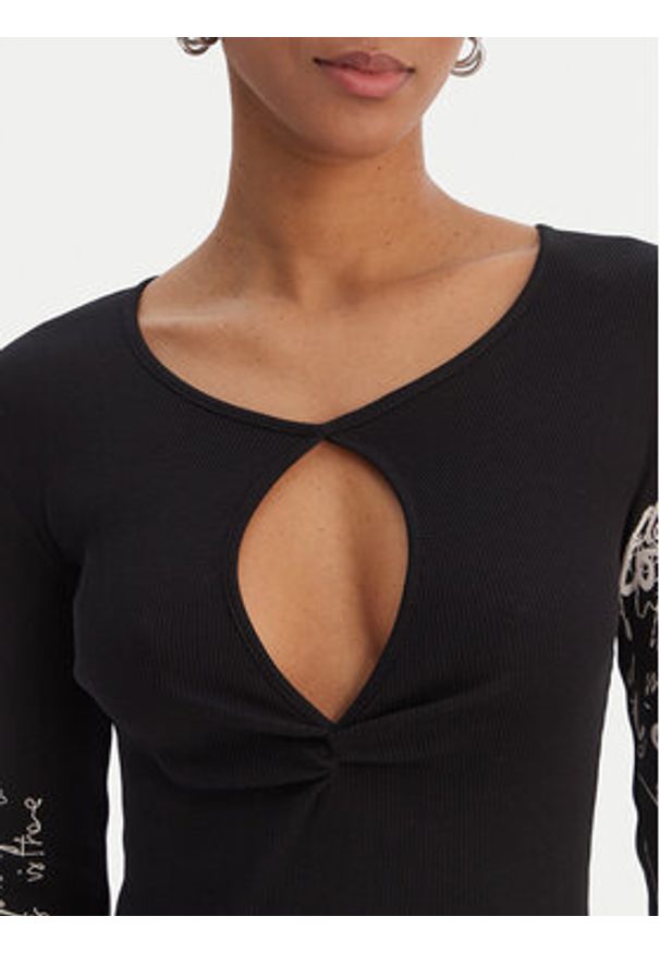 Desigual Bluzka 26SWTK18 Czarny Slim Fit. Kolor: czarny. Materiał: bawełna