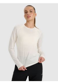 4f - 4F Longsleeve do biegania w terenie szybkoschnący damski - biały L. Kolor: biały. Materiał: materiał, włókno, tkanina. Długość rękawa: długi rękaw. Długość: długie #1
