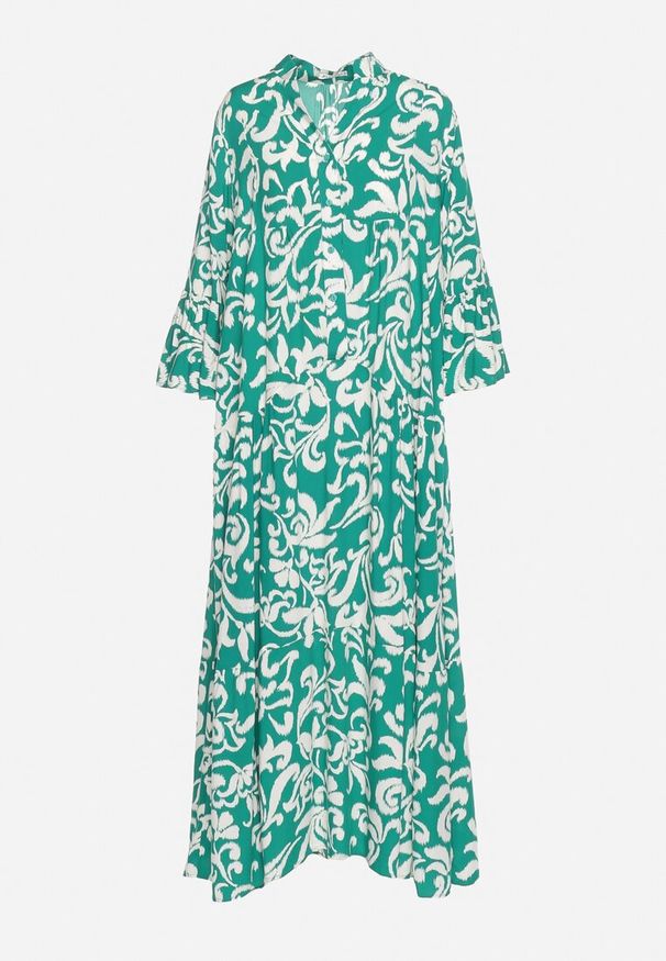 Born2be - Zielona Wiskozowa Sukienka Ozdobiona Ornamentalnym Wzorem Golilena. Okazja: na co dzień. Kolor: zielony. Materiał: wiskoza. Wzór: aplikacja. Sezon: lato. Typ sukienki: proste. Styl: casual, elegancki