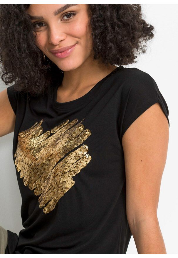bonprix - T-shirt z mieszanki wiskozy. Kolor: czarny. Materiał: wiskoza. Wzór: gładki