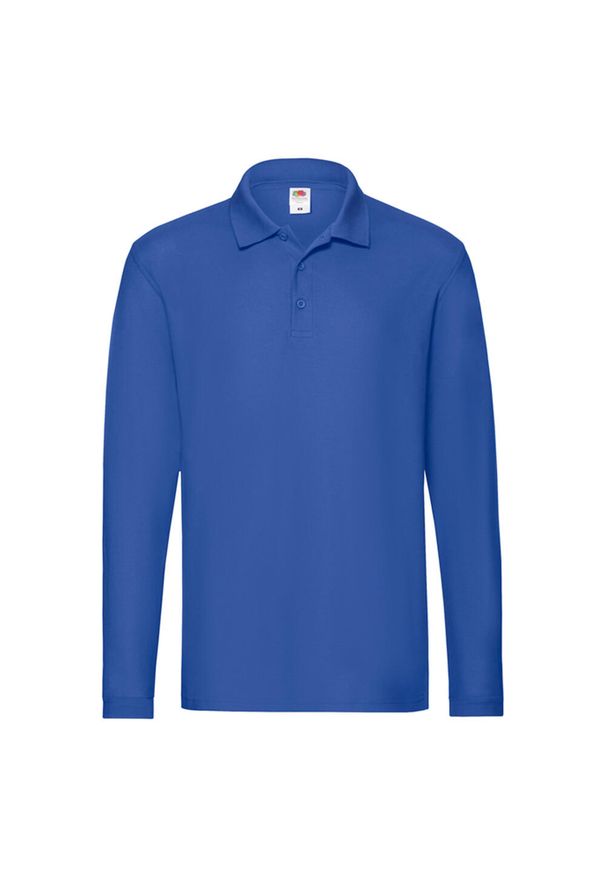 FRUIT OF THE LOOM - Męska Koszulka Polo Premium Z Długim Rękawem. Typ kołnierza: polo. Kolor: niebieski. Długość rękawa: długi rękaw. Długość: długie