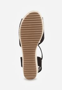 Born2be - Czarne Sandały na Koturnie z Plecionki z Zapięciem na Sprzączkę przy Kostce Honese. Zapięcie: sprzączka. Kolor: czarny. Sezon: lato. Obcas: na koturnie #9