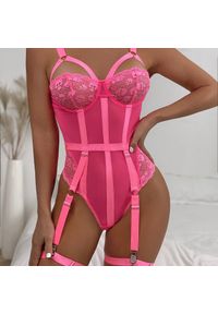 Intica - Koronkowe body z regulowanymi paskami i haftowanymi detalami Gabina. Kolor: różowy. Materiał: koronka. Wzór: haft