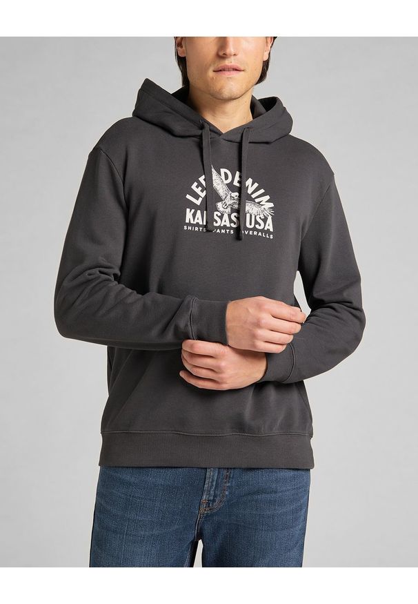 Lee - LEE GRAPHIC HOODIE MĘSKA BLUZA Z KAPTUREM LOGO WASHED BLACK L82BSPON 112140905. Typ kołnierza: kaptur
