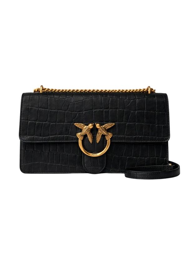 Pinko - PINKO Czarna listonoszka damska Love One Classic DC Cocco Nabuccato. Kolor: czarny. Materiał: skórzane. Styl: casual, klasyczny, elegancki