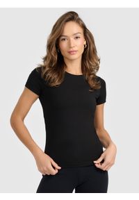 4f - 4F T-shirt slim gładki damski - czarny XL. Okazja: na uczelnię, na co dzień. Kolor: czarny. Materiał: materiał. Wzór: gładki. Styl: casual, sportowy, klasyczny #1