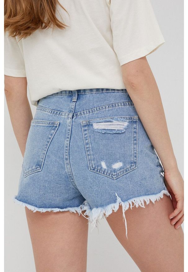 Answear Lab szorty jeansowe damskie gładkie high waist. Okazja: na co dzień. Stan: podwyższony. Kolor: niebieski. Materiał: jeans. Wzór: gładki. Styl: wakacyjny