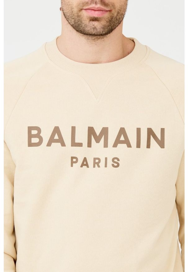 Balmain - BALMAIN Beżowa męska bluza Printed Sweatshirt, Rozmiar 3XL. Kolor: beżowy