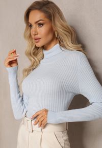Renee - Niebieski Klasyczny Golf z Prążkowanego Materiału Belikorre. Okazja: na co dzień. Typ kołnierza: golf. Kolor: niebieski. Materiał: materiał, prążkowany. Styl: klasyczny #3