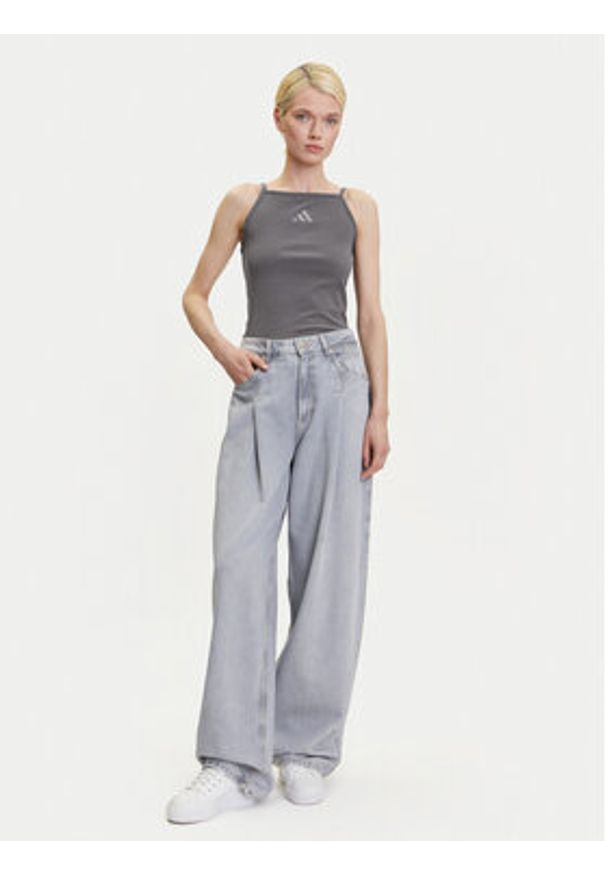 Adidas - adidas Top ALL SZN Rib JJ1223 Szary Slim Fit. Kolor: szary. Materiał: bawełna
