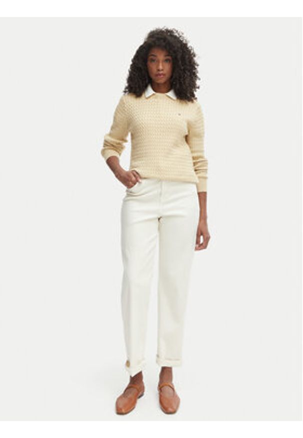TOMMY HILFIGER - Tommy Hilfiger Sweter WW0WW44993 Beżowy Regular Fit. Kolor: beżowy. Materiał: bawełna