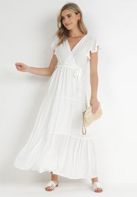 Born2be - Biała Sukienka Cephemus. Kolor: biały. Materiał: materiał. Wzór: jednolity, gładki. Sezon: lato. Typ sukienki: rozkloszowane, kopertowe. Styl: wakacyjny. Długość: maxi #5