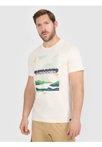 4f - 4F T-shirt regular z nadrukiem męski - biały XL. Okazja: na co dzień. Kolor: biały. Materiał: dzianina, bawełna. Długość rękawa: krótki rękaw. Długość: krótkie. Wzór: nadruk. Styl: casual #1