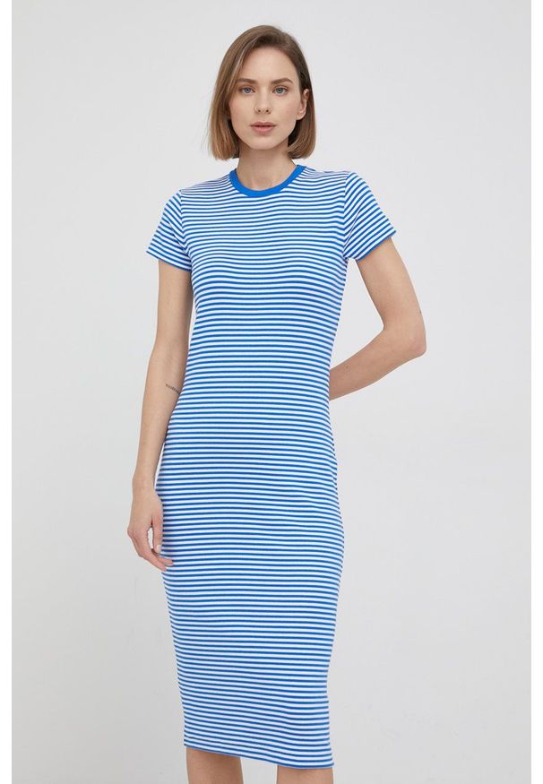Polo Ralph Lauren sukienka mini prosta. Okazja: na co dzień. Typ kołnierza: polo. Kolor: niebieski. Materiał: dzianina. Długość rękawa: krótki rękaw. Typ sukienki: proste. Styl: casual. Długość: mini
