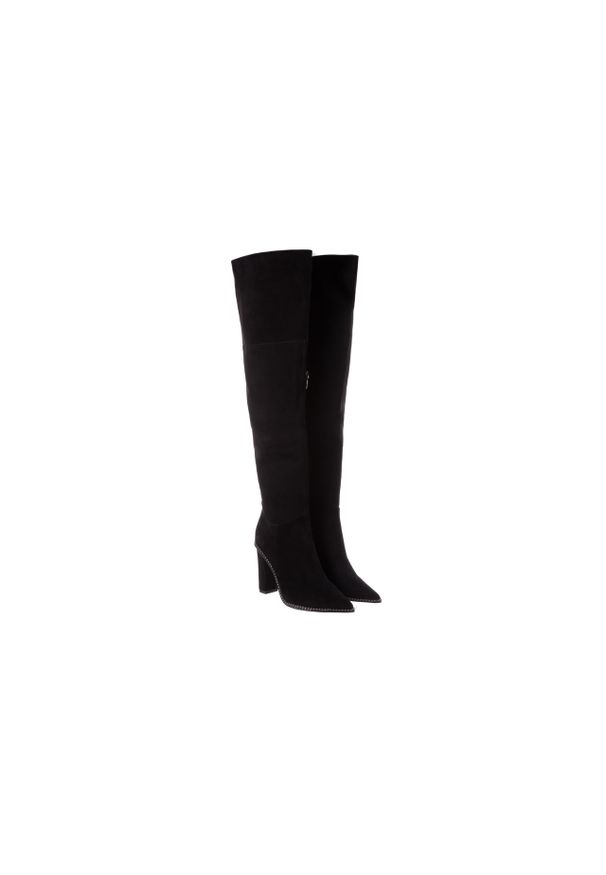 Kozaki Sca'viola E-19 Black Suede, Czarny, Skóra naturalna. Zapięcie: zamek. Kolor: czarny. Materiał: skóra. Szerokość cholewki: normalna. Wzór: aplikacja. Obcas: na obcasie. Styl: elegancki. Wysokość obcasa: średni
