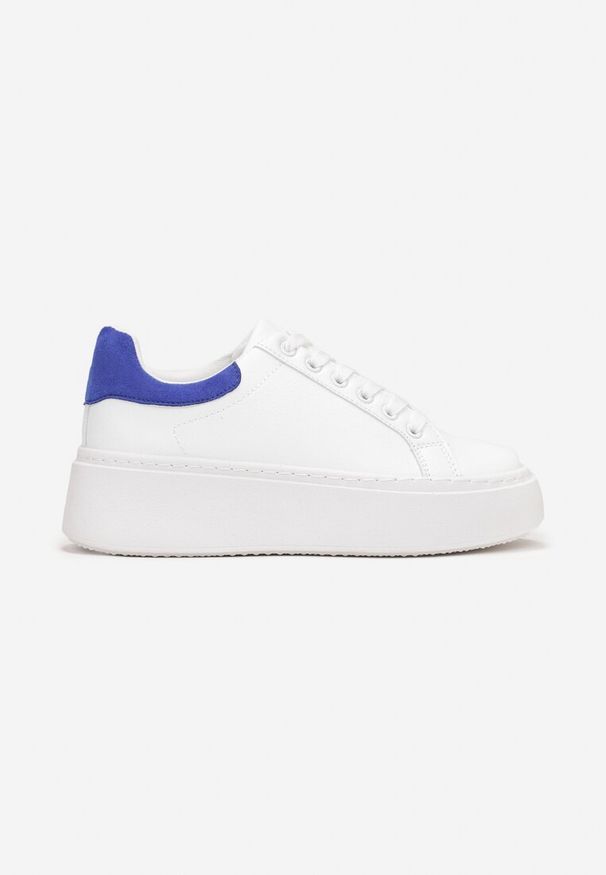 Born2be - Biało-Niebieskie Sneakersy na Platformie z Kolorową Wstawką z Tyłu Maridora. Kolor: biały. Wzór: kolorowy. Obcas: na platformie