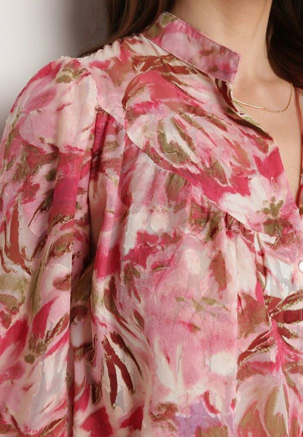 Born2be - Czerwono-Różowa Koszula we Florystyczny Wzór z Luźnymi Rękawami Nallestia. Kolor: czerwony. Materiał: materiał. Sezon: lato