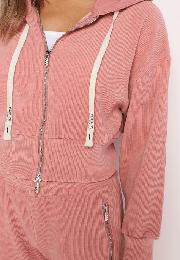 Born2be - Różowy Komplet Dresowy z Bawełną Bluza z Kapturem i Spodnie z Gumką w Talii Neseria. Kolor: różowy. Materiał: bawełna, dresówka