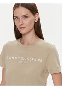 TOMMY HILFIGER - Tommy Hilfiger T-Shirt Logo WW0WW40276 Beżowy Regular Fit. Kolor: beżowy. Materiał: bawełna