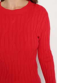 Born2be - Czerwony Sweter z Wiskozą Ozdobiony Tłoczeniem Savinia. Okazja: na spotkanie biznesowe, na co dzień. Kolor: czerwony. Materiał: wiskoza. Wzór: aplikacja. Styl: biznesowy, casual, elegancki #4