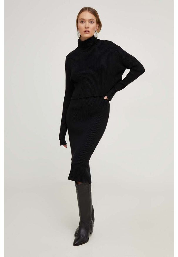 Answear Lab sukienka i sweter kolor czarny mini prosta. Okazja: na co dzień. Kolor: czarny. Materiał: dzianina, prążkowany. Typ sukienki: proste. Styl: wakacyjny. Długość: mini
