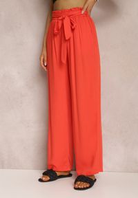 Renee - Ciemnopomarańczowe Spodnie Szerokie Phiorephis. Kolor: pomarańczowy. Materiał: materiał, tkanina, wiskoza. Długość: długie. Wzór: kwiaty, gładki #4