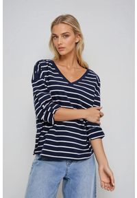 MOODO - Bluza w paski granatowa. Kolor: niebieski. Materiał: elastan, bawełna. Wzór: paski #1