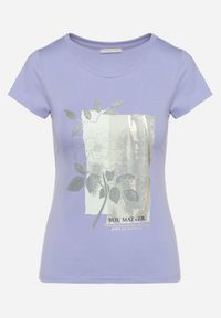 Born2be - Jasnoniebieski Bawełniany T-shirt o Dopasowanym Kroju z Motywem Kwiatowym Plerra. Okazja: na co dzień. Kolor: niebieski. Materiał: bawełna. Wzór: kwiaty. Styl: klasyczny, casual, elegancki #5