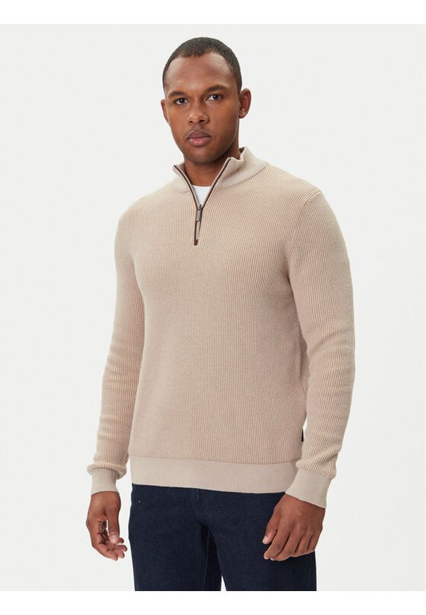 Bugatti Sweter 7500-85525D Beżowy Regular Fit. Kolor: beżowy. Materiał: bawełna