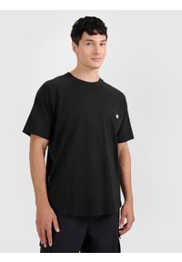 4f - 4F T-shirt oversize gładki męski - czarny M. Okazja: na co dzień. Kolor: czarny. Materiał: bawełna. Długość: długie. Wzór: gładki. Styl: casual #1