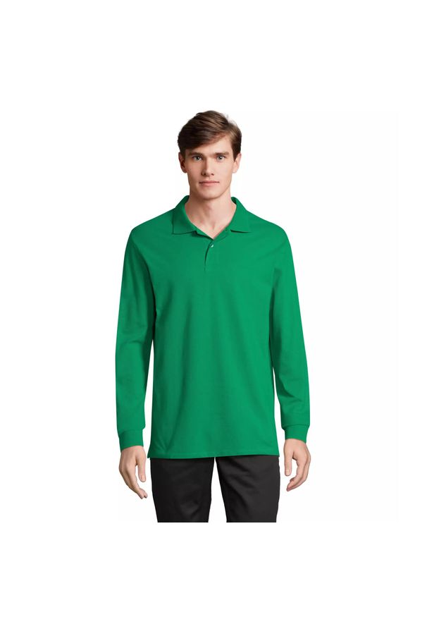 SOL'S - Koszulka polo z długim rękawem Sol's Pacific. Typ kołnierza: polo. Kolor: zielony. Długość rękawa: długi rękaw. Długość: długie