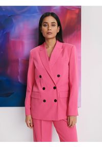 Sinsay - Marynarka dwurzędowa - różowy. Kolor: różowy. Materiał: materiał, włókno, wiskoza. Styl: elegancki, klasyczny