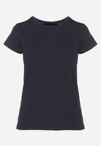 Born2be - Granatowy Bawełniany Klasyczny T-shirt Lunolia. Okazja: na co dzień. Kolor: niebieski. Materiał: bawełna. Wzór: gładki. Styl: klasyczny #3