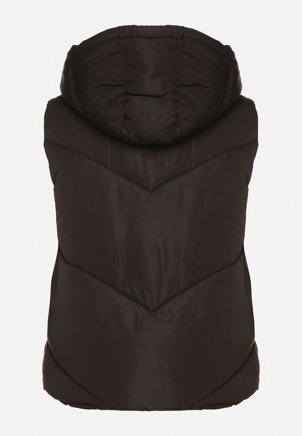 Born2be - Czarna Klasyczna Kamizelka z Pikowanymi Przeszyciami i Kapturem Ollera. Okazja: na co dzień. Typ kołnierza: kaptur. Kolor: czarny. Materiał: jeans. Styl: klasyczny