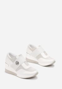 Born2be - Białe Sneakersy na Koturnie z Elastycznym Paskiem Orjie. Zapięcie: pasek. Kolor: biały. Obcas: na koturnie #4