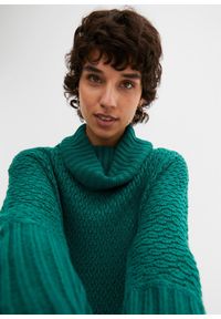 bonprix - Sweter oversize. Typ kołnierza: golf. Kolor: zielony. Wzór: ażurowy