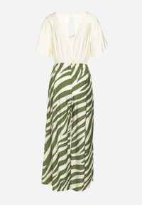 Born2be - Zielono-Beżowy Taliowany Kombinezon z Szerokimi Nogawkami i Paskiem w Talii Nellma. Okazja: na co dzień. Kolor: zielony. Materiał: wiskoza. Długość rękawa: krótki rękaw. Długość: krótkie. Styl: casual, elegancki #5