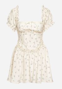 Born2be - Żółta Sukienka Vices z Bufkami Falbankami i Wiązaniem w Kwiaty Tolalira. Okazja: na co dzień. Typ kołnierza: kołnierz z falbankami. Kolor: żółty. Materiał: skóra. Wzór: kwiaty. Styl: klasyczny, casual, elegancki #3