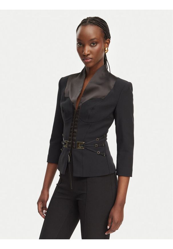 Elisabetta Franchi Marynarka GI-202-61E2-V590 Czarny Regular Fit. Kolor: czarny. Materiał: syntetyk