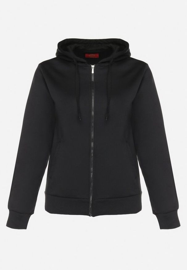 Born2be - Czarna Bluza z Dodatkiem Bawełny i Kapturem Ozdobiona Sznurkami Alisara. Kolor: czarny. Materiał: bawełna. Wzór: aplikacja