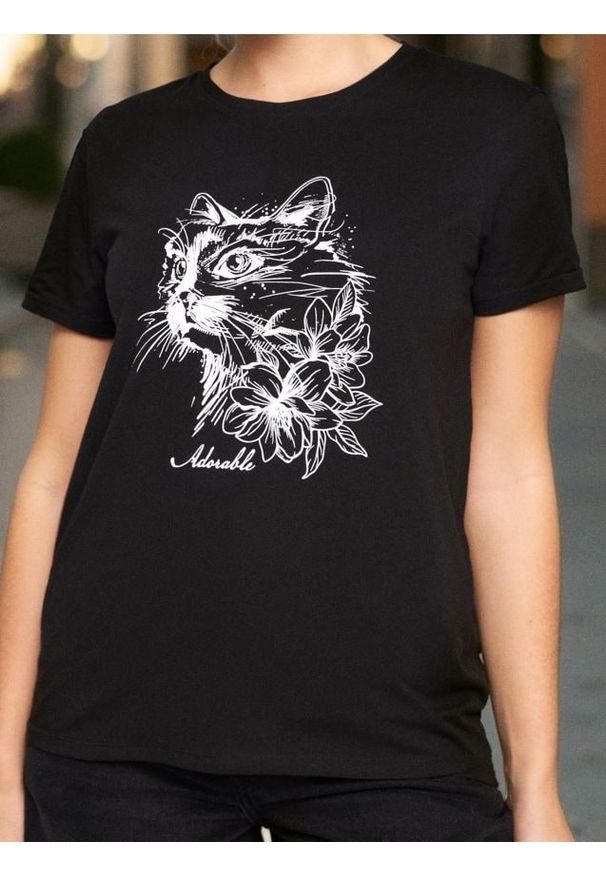 Sinsay - Bawełniana koszulka z nadrukiem - czarny. Kolor: czarny. Materiał: bawełna. Wzór: nadruk