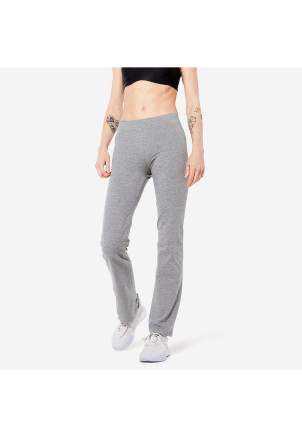 DOMYOS - Legginsy fitness damskie Domyos Fit+ 500 regular. Kolor: szary. Materiał: bawełna, materiał, elastan. Sport: fitness