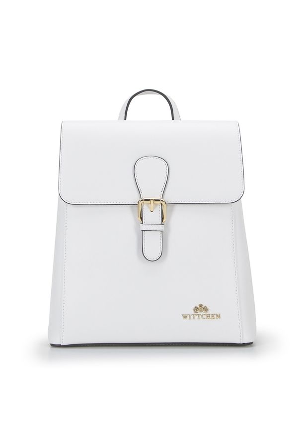 Wittchen - Damski plecak skórzany dwukomorowy prosty. Kolor: biały. Materiał: skóra. Wzór: aplikacja