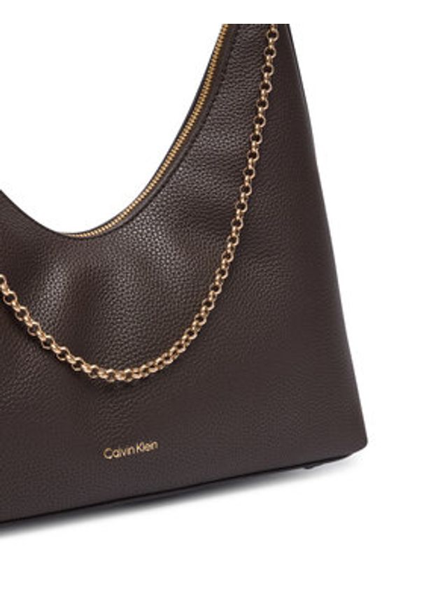 Calvin Klein Torebka Emblem Hw Pebble Shoulder Bag LV04F3495G Beżowy. Kolor: beżowy. Materiał: skórzane