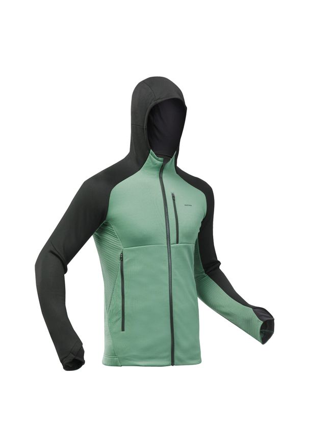 quechua - Polar turystyczny męski Quechua MH520. Typ kołnierza: kołnierzyk stójkowy. Kolor: zielony, szary, wielokolorowy. Materiał: polar. Wzór: gładki