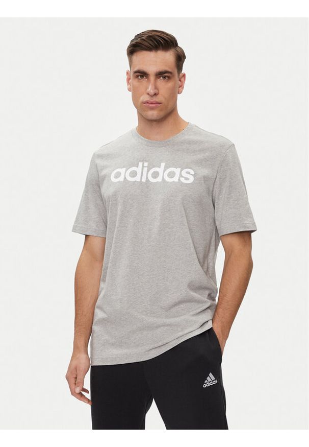 Adidas - adidas T-Shirt Essentials Single Jersey Linear Embroidered Logo T-Shirt IC9277 Szary Regular Fit. Kolor: szary. Materiał: bawełna