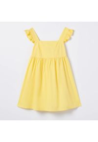 Mohito - Bawełniana sukienka z falbaną - Żółty. Kolor: żółty. Materiał: bawełna
