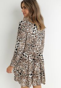 Born2be - Brązowo-Czarna Sukienka Nethanthe. Kolor: brązowy. Długość rękawa: długi rękaw. Wzór: motyw zwierzęcy. Typ sukienki: koszulowe. Długość: mini #4